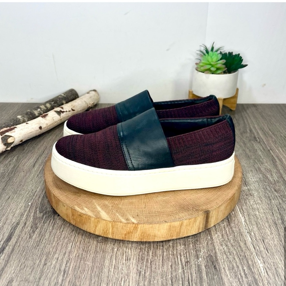 *Vince.| Ward Knit Leather Platform Slip-On Sneakers in Bourdeaux Burgundy Size7